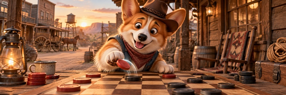 Western-themed mascot artwork for Checkers