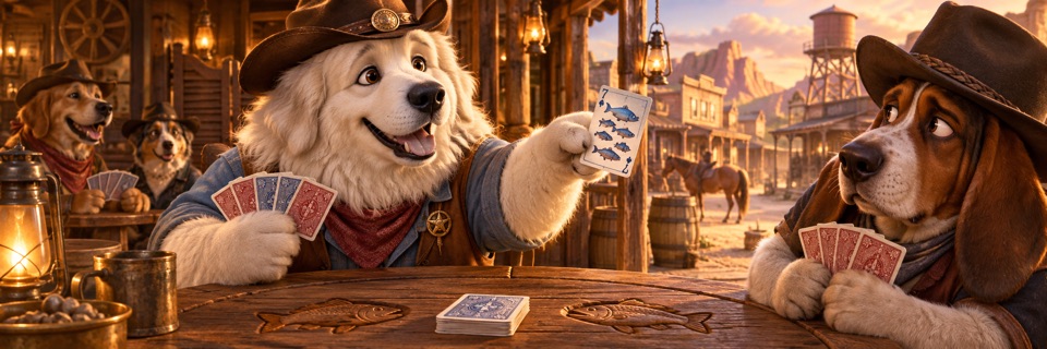 Western-themed mascot artwork for Go Fish