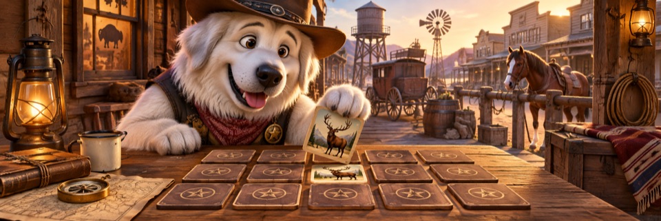 Western-themed mascot artwork for Memory Match