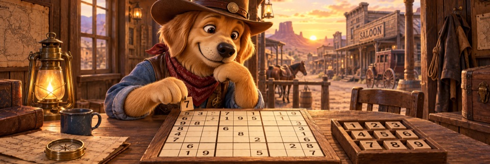 Western-themed mascot artwork for Sudoku