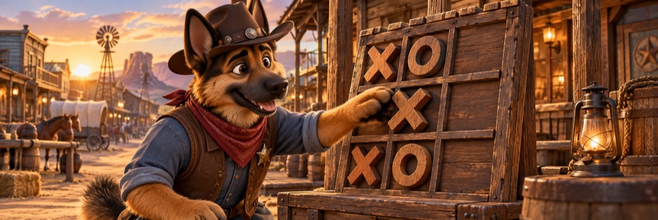 Western-themed mascot artwork for Tic-Tac-Toe