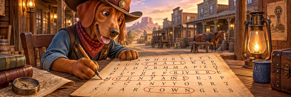 Western-themed mascot artwork for Word Search